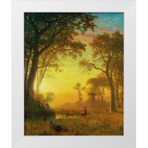 Light in the Forest White Modern Wood Framed Art Print by Bierstadt, Albert