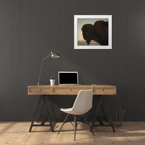 Buffalo Head White Modern Wood Framed Art Print by Bierstadt, Albert