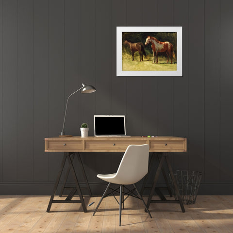Two Horses White Modern Wood Framed Art Print by Bierstadt, Albert
