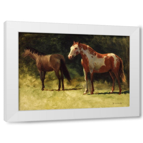 Two Horses White Modern Wood Framed Art Print by Bierstadt, Albert