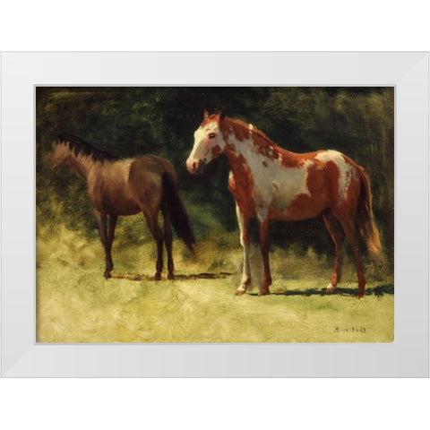 Two Horses White Modern Wood Framed Art Print by Bierstadt, Albert