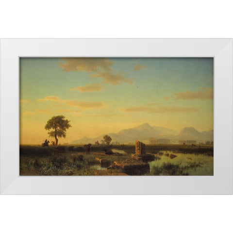 Ruins of Paestum White Modern Wood Framed Art Print by Bierstadt, Albert