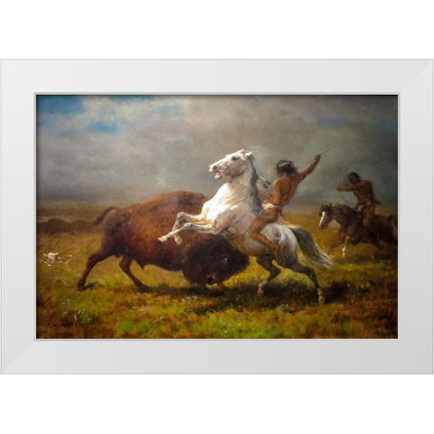 Study for The Last of the Buffalo White Modern Wood Framed Art Print by Bierstadt, Albert