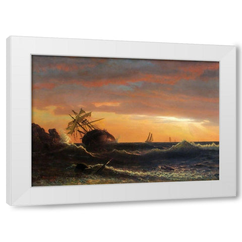 Beached Ship White Modern Wood Framed Art Print by Bierstadt, Albert