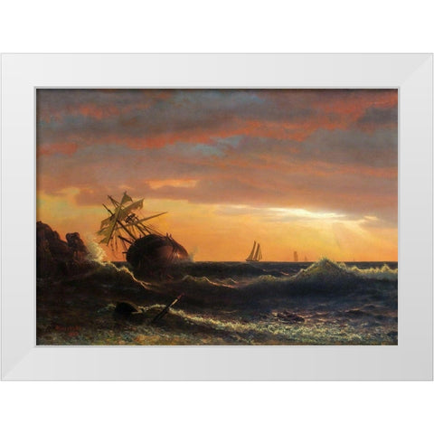 Beached Ship White Modern Wood Framed Art Print by Bierstadt, Albert