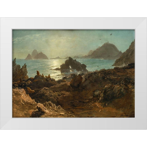 Farallon Islands, Pacific Ocean, California White Modern Wood Framed Art Print by Bierstadt, Albert
