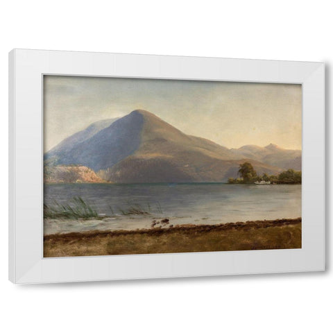 On the Hudson White Modern Wood Framed Art Print by Bierstadt, Albert