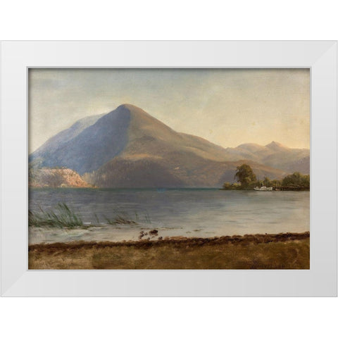 On the Hudson White Modern Wood Framed Art Print by Bierstadt, Albert