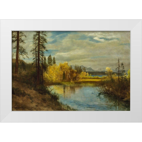 Outlet at Lake Tahoe White Modern Wood Framed Art Print by Bierstadt, Albert