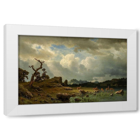 Thunderstorm in the Rocky Mountains White Modern Wood Framed Art Print by Bierstadt, Albert