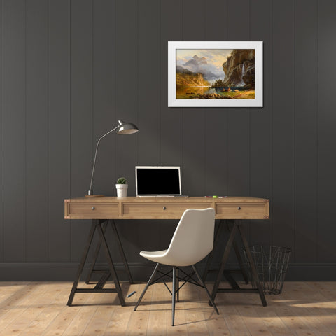 Indians Spear Fishing White Modern Wood Framed Art Print by Bierstadt, Albert