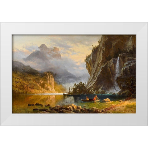 Indians Spear Fishing White Modern Wood Framed Art Print by Bierstadt, Albert