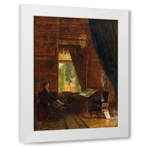 Interior of a Library White Modern Wood Framed Art Print by Bierstadt, Albert