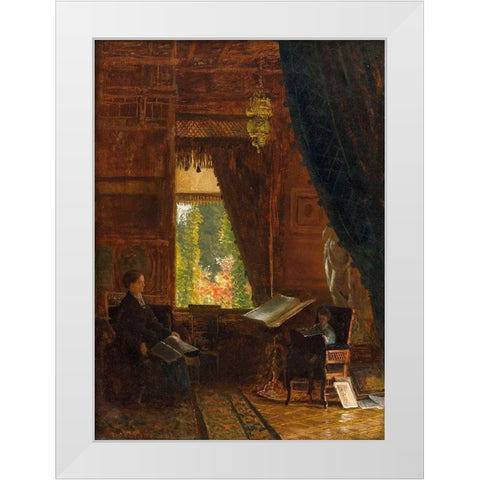 Interior of a Library White Modern Wood Framed Art Print by Bierstadt, Albert