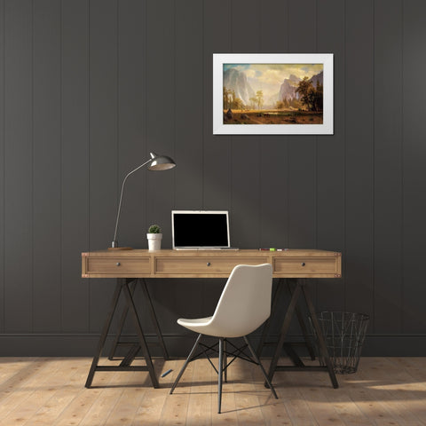 Looking Up the Yosemite Valley White Modern Wood Framed Art Print by Bierstadt, Albert