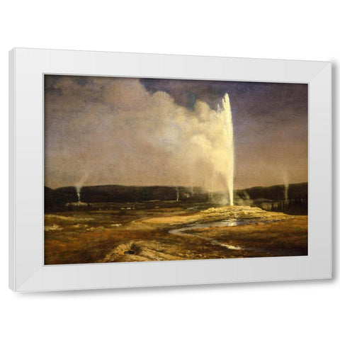 Geysers in Yellowstone White Modern Wood Framed Art Print by Bierstadt, Albert