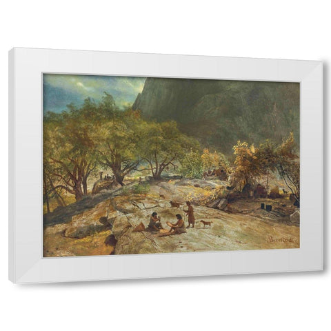Mariposa Indian Encampment, Yosemite Valley, California White Modern Wood Framed Art Print by Bierstadt, Albert