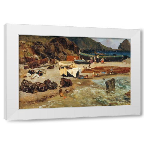 Fishing Boats at Capri White Modern Wood Framed Art Print by Bierstadt, Albert