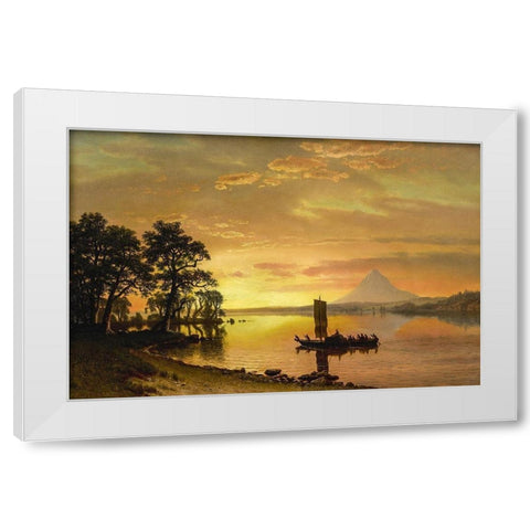 Indians Crossing the Columbia River White Modern Wood Framed Art Print by Bierstadt, Albert