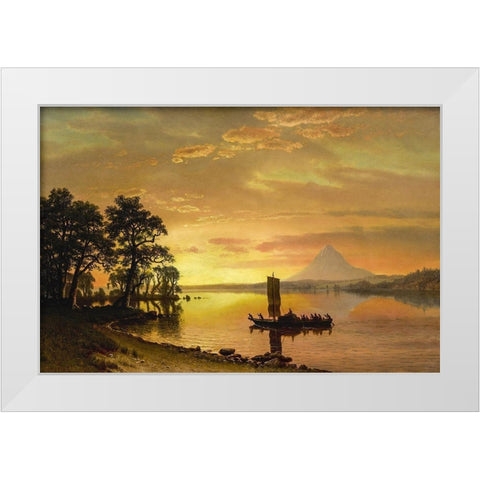 Indians Crossing the Columbia River White Modern Wood Framed Art Print by Bierstadt, Albert