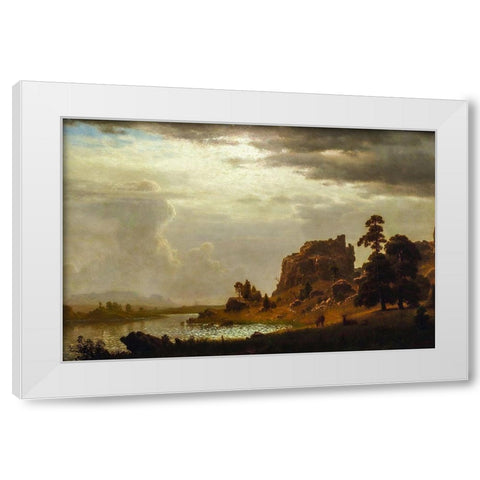 On the Sweetwater near the Devils Gate White Modern Wood Framed Art Print by Bierstadt, Albert