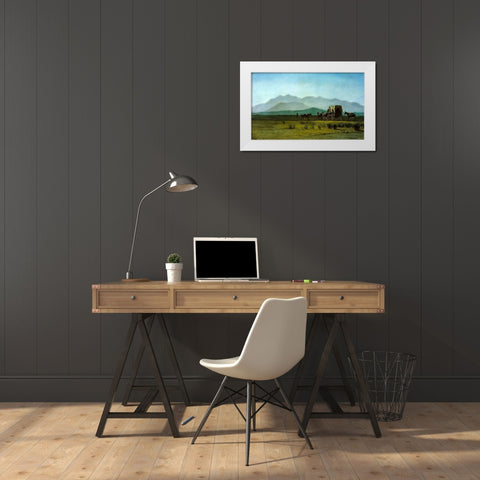Surveyor’s Wagon in the Rockies White Modern Wood Framed Art Print by Bierstadt, Albert