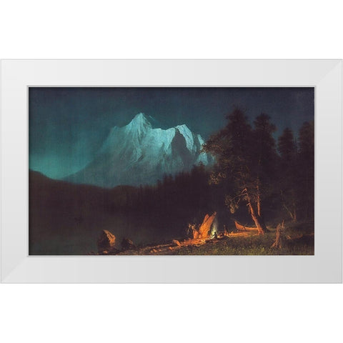 Mountainous Landscape by Moonlight White Modern Wood Framed Art Print by Bierstadt, Albert