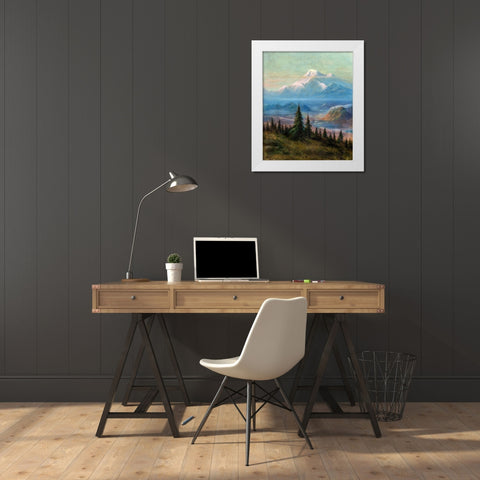 Puyallup River Valley and Mount Rainier White Modern Wood Framed Art Print by Bierstadt, Albert