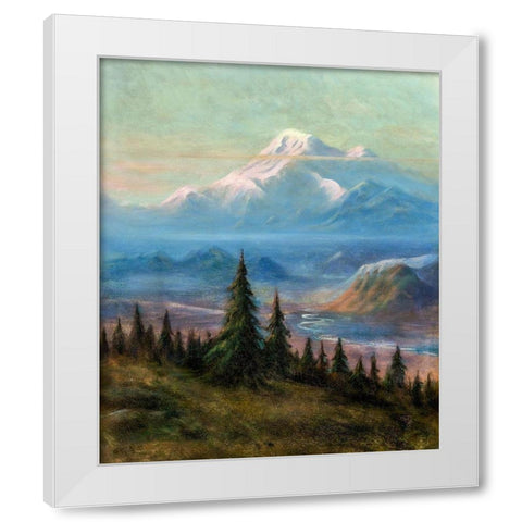 Puyallup River Valley and Mount Rainier White Modern Wood Framed Art Print by Bierstadt, Albert