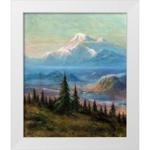 Puyallup River Valley and Mount Rainier White Modern Wood Framed Art Print by Bierstadt, Albert