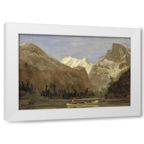 Boating through Yosemite Valley with Half Dome in the Distance White Modern Wood Framed Art Print by Bierstadt, Albert