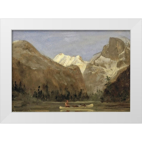 Boating through Yosemite Valley with Half Dome in the Distance White Modern Wood Framed Art Print by Bierstadt, Albert