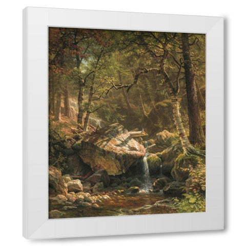 Mountain Brook White Modern Wood Framed Art Print by Bierstadt, Albert