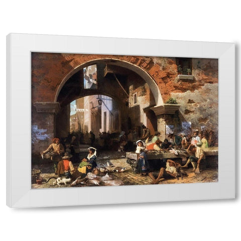 Roman Fish Market. Arch of Octavius White Modern Wood Framed Art Print by Bierstadt, Albert