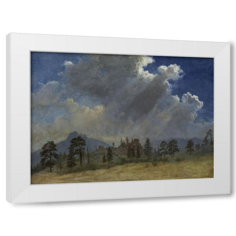 Fir Trees and Storm Clouds White Modern Wood Framed Art Print by Bierstadt, Albert