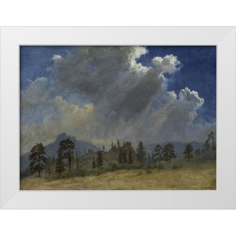 Fir Trees and Storm Clouds White Modern Wood Framed Art Print by Bierstadt, Albert