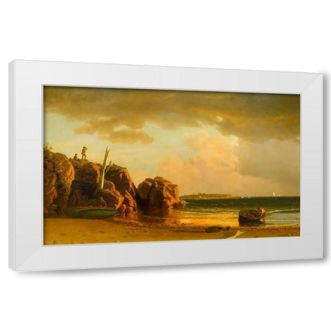 View Near Newport White Modern Wood Framed Art Print by Bierstadt, Albert