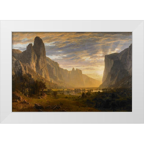 Looking Down Yosemite Valley White Modern Wood Framed Art Print by Bierstadt, Albert