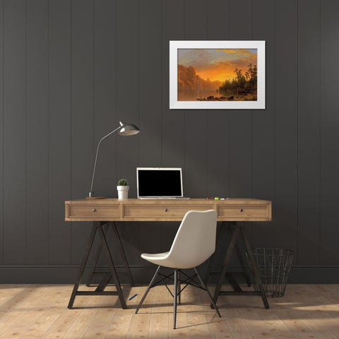 Sunset California scenery White Modern Wood Framed Art Print by Bierstadt, Albert