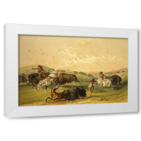 Buffalo Hunt, A Numerous Group White Modern Wood Framed Art Print by Catlin, George