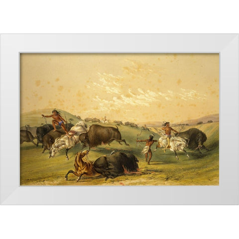 Buffalo Hunt, A Numerous Group White Modern Wood Framed Art Print by Catlin, George