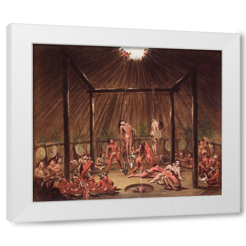 The Cutting Scene, Mandan O kee pa Ceremony White Modern Wood Framed Art Print by Catlin, George