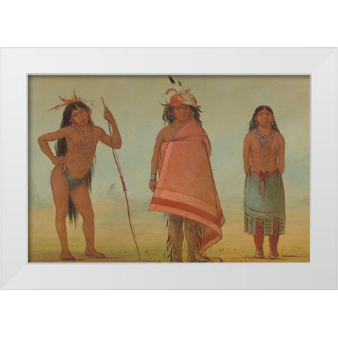 Cochimtee Chief, His Wife, and a Warrior White Modern Wood Framed Art Print by Catlin, George