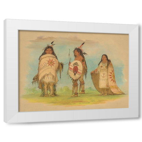 Three Riccarree Indians, 1861 White Modern Wood Framed Art Print by Catlin, George