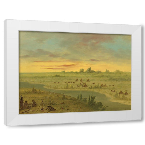 Encampment of Pawnee Indians at Sunset White Modern Wood Framed Art Print by Catlin, George