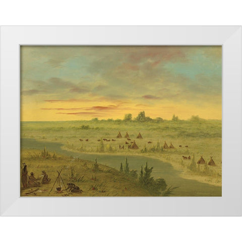 Encampment of Pawnee Indians at Sunset White Modern Wood Framed Art Print by Catlin, George