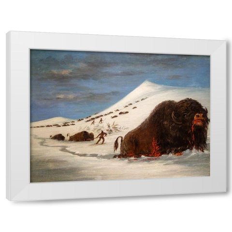 Buffalo Hunt in Snow Shoes White Modern Wood Framed Art Print by Catlin, George