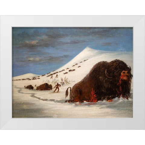 Buffalo Hunt in Snow Shoes White Modern Wood Framed Art Print by Catlin, George