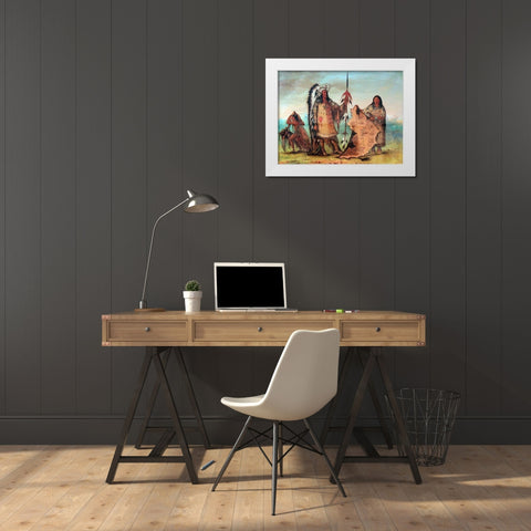 Mandan, Mato Tope with wife and son White Modern Wood Framed Art Print by Catlin, George