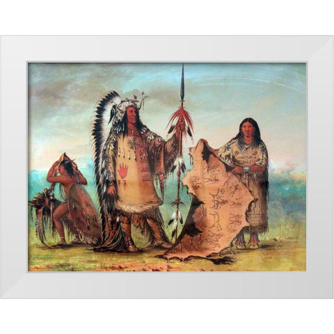 Mandan, Mato Tope with wife and son White Modern Wood Framed Art Print by Catlin, George